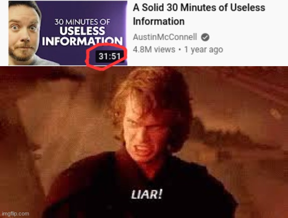 Clever title | image tagged in anakin liar,youtube | made w/ Imgflip meme maker