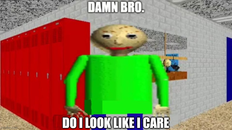damn bro baldi / balder | DO I LOOK LIKE I CARE | image tagged in damn bro baldi / balder | made w/ Imgflip meme maker