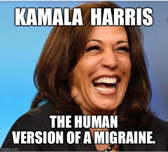 Kamala Harris | KAMALA  HARRIS; THE HUMAN VERSION OF A MIGRAINE. | image tagged in kamala harris,politics,human version,of a migraine | made w/ Imgflip meme maker