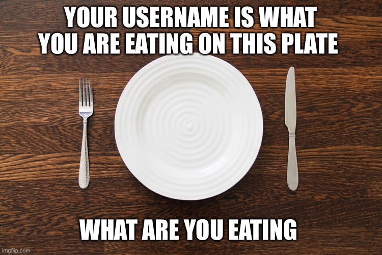 I’m eating a rat at least it’s aesthetic | YOUR USERNAME IS WHAT YOU ARE EATING ON THIS PLATE; WHAT ARE YOU EATING | image tagged in empty plate | made w/ Imgflip meme maker