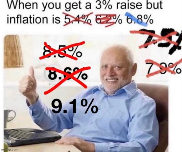 image tagged in bidenflation,inflation,hide the pain harold | made w/ Imgflip meme maker