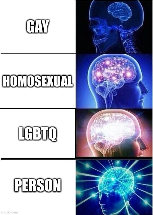 person | GAY; HOMOSEXUAL; LGBTQ; PERSON | image tagged in memes,expanding brain | made w/ Imgflip meme maker