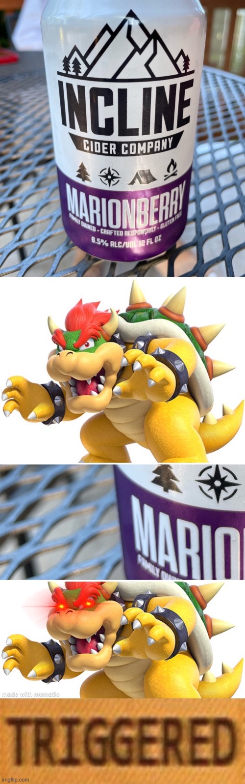 Bowser no longer like sparkling water | image tagged in mario,bowser | made w/ Imgflip meme maker