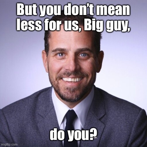 Hunter Biden | But you don’t mean less for us, Big guy, do you? | image tagged in hunter biden | made w/ Imgflip meme maker