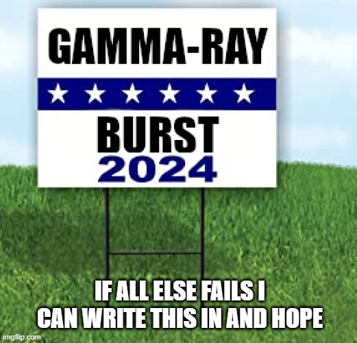 Vote Gamma Ray 2024 | IF ALL ELSE FAILS I CAN WRITE THIS IN AND HOPE | image tagged in gamma-ray 2024 | made w/ Imgflip meme maker