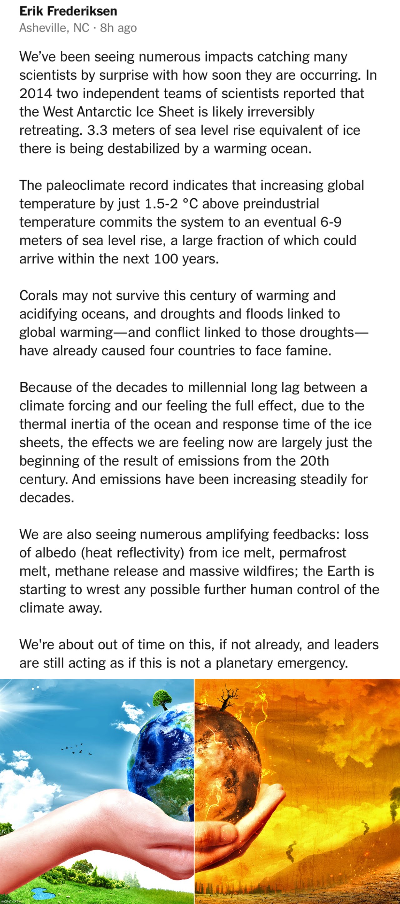 Just your daily tidbit of climate doom — thank you, Eric | image tagged in climate change we re all gonna die,climate change,climate,global warming,environment,environmental | made w/ Imgflip meme maker