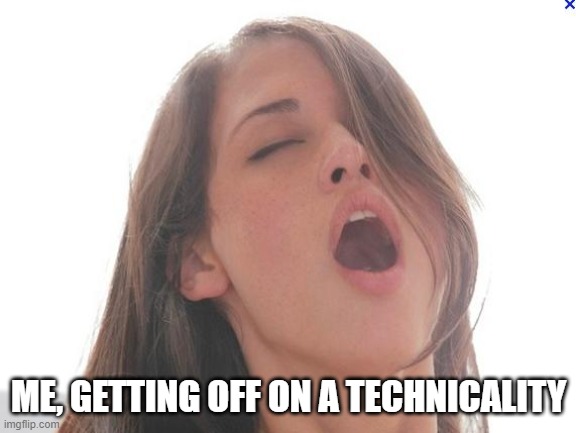 orgasm | ME, GETTING OFF ON A TECHNICALITY | image tagged in orgasm | made w/ Imgflip meme maker