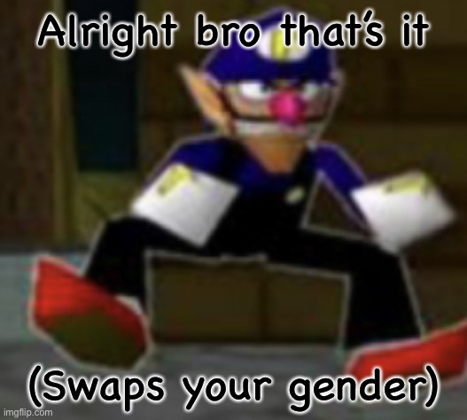 wah male | Alright bro that’s it; (Swaps your gender) | image tagged in wah male | made w/ Imgflip meme maker