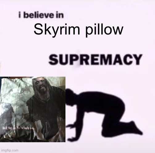 I got it for my birthday | Skyrim pillow | image tagged in i believe in supremacy | made w/ Imgflip meme maker