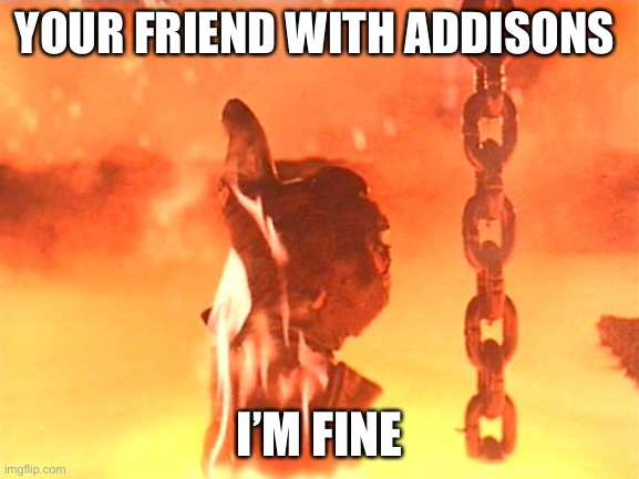 Addisons meme | YOUR FRIEND WITH ADDISONS; I’M FINE | image tagged in terminator thumbs up | made w/ Imgflip meme maker