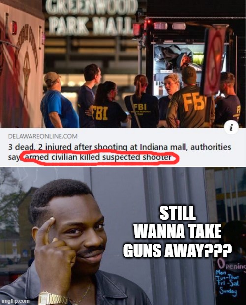 Re-Think That | STILL WANNA TAKE GUNS AWAY??? | image tagged in memes,roll safe think about it | made w/ Imgflip meme maker