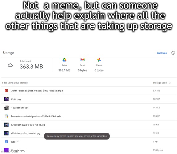 I am legit confused |  Not a meme, but can someone actually help explain where all the other things that are taking up storage | image tagged in memes,blank transparent square | made w/ Imgflip meme maker