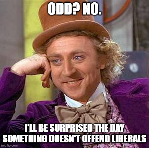 Creepy Condescending Wonka Meme | ODD? NO. I'LL BE SURPRISED THE DAY SOMETHING DOESN'T OFFEND LIBERALS | image tagged in memes,creepy condescending wonka | made w/ Imgflip meme maker