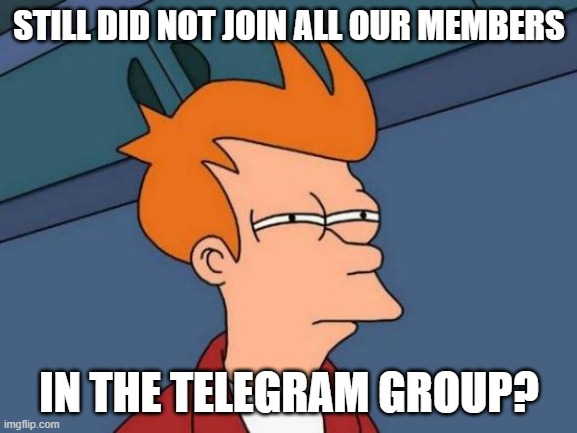 Futurama Fry Meme | STILL DID NOT JOIN ALL OUR MEMBERS; IN THE TELEGRAM GROUP? | image tagged in memes,futurama fry | made w/ Imgflip meme maker