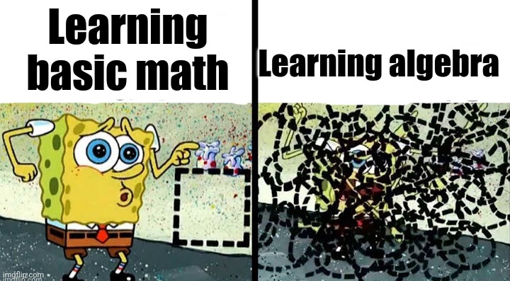 Learning algebra; Learning basic math | image tagged in something easy vs something hard | made w/ Imgflip meme maker