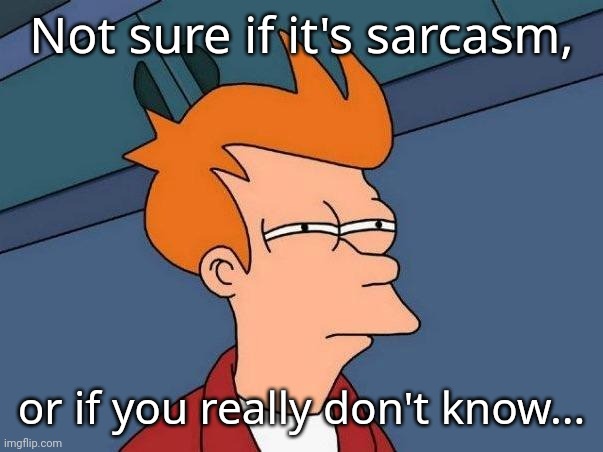 Confused fry | Not sure if it's sarcasm, or if you really don't know... | image tagged in confused fry | made w/ Imgflip meme maker