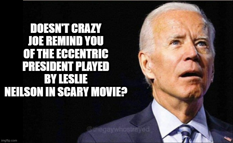 Joe Biden | DOESN'T CRAZY JOE REMIND YOU OF THE ECCENTRIC PRESIDENT PLAYED BY LESLIE NEILSON IN SCARY MOVIE? | image tagged in joe biden | made w/ Imgflip meme maker