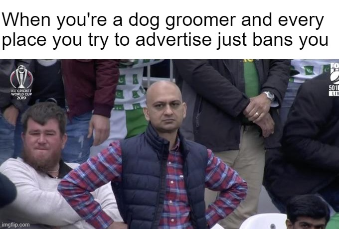 This is why your dog is gross now | When you're a dog groomer and every place you try to advertise just bans you | image tagged in disappointed | made w/ Imgflip meme maker