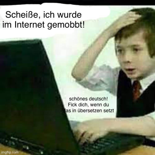 Scheiße, ich wurde im Internet gemobbt! schönes deutsch! Fick dich, wenn du das in übersetzen setzt | made w/ Imgflip meme maker