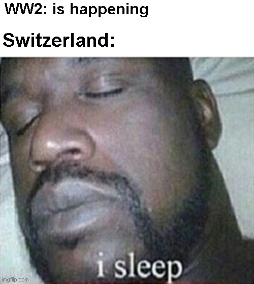 WW2 | WW2: is happening; Switzerland: | image tagged in shaq i sleep only | made w/ Imgflip meme maker