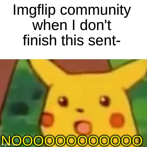-ence | Imgflip community when I don't finish this sent-; NOOOOOOOOOOOO | image tagged in memes,surprised pikachu | made w/ Imgflip meme maker