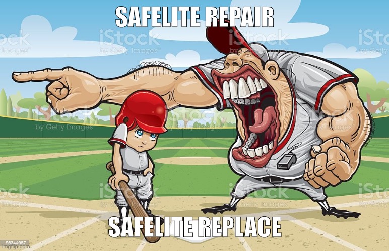 Baseball coach yelling at kid | SAFELITE REPAIR; SAFELITE REPLACE | image tagged in baseball coach yelling at kid | made w/ Imgflip meme maker