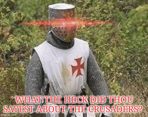 Growing Stronger Crusader | WHAT THE HECK DID THOU SAYEST ABOUT THE CRUSADERS? | image tagged in growing stronger crusader | made w/ Imgflip meme maker