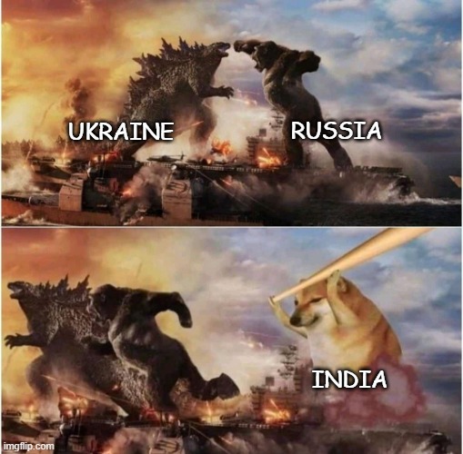 Kong Godzilla Doge | RUSSIA; UKRAINE; INDIA | image tagged in kong godzilla doge | made w/ Imgflip meme maker
