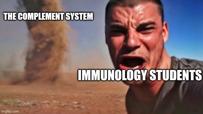 Ahi Viene | THE COMPLEMENT SYSTEM; IMMUNOLOGY STUDENTS | image tagged in ahi viene | made w/ Imgflip meme maker