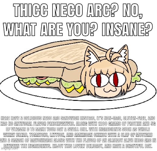 Sandwich Neco arc | image tagged in funny memes,funny,art | made w/ Imgflip meme maker