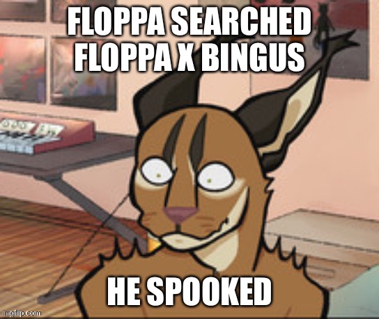 spooked floppa | FLOPPA SEARCHED FLOPPA X BINGUS; HE SPOOKED | image tagged in spooked floppa | made w/ Imgflip meme maker