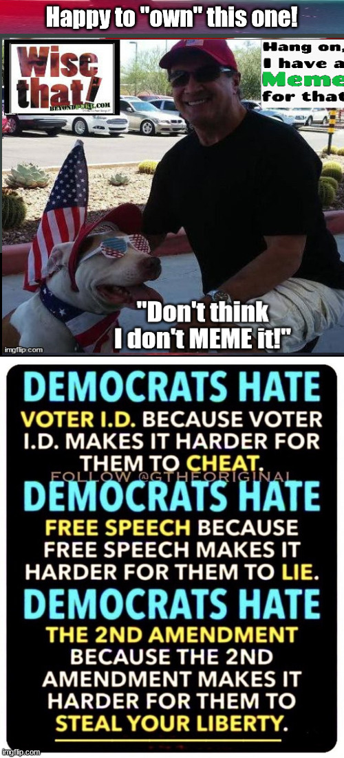 Democrats Hate.... | Happy to "own" this one! | image tagged in voter id,second amendment,liberty,kill or be killed,life not guaranteed | made w/ Imgflip meme maker