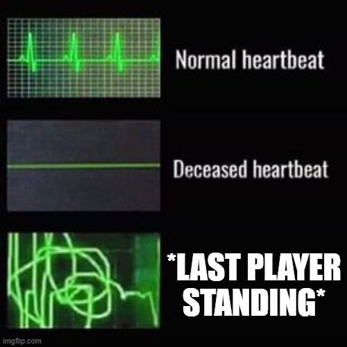 when your team gets wiped out in 10 seconds | *LAST PLAYER STANDING* | image tagged in heartbeat rate | made w/ Imgflip meme maker