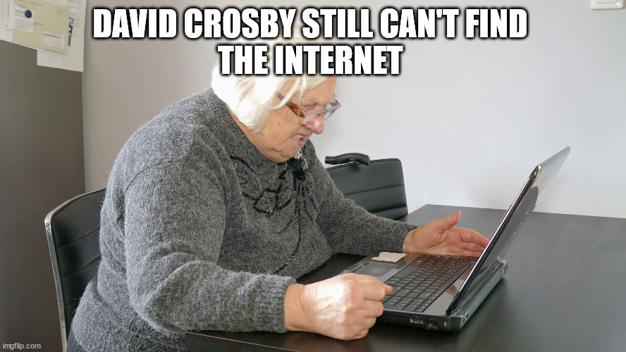 David Crosby | DAVID CROSBY STILL CAN'T FIND 

THE INTERNET | image tagged in angry senior on computer | made w/ Imgflip meme maker