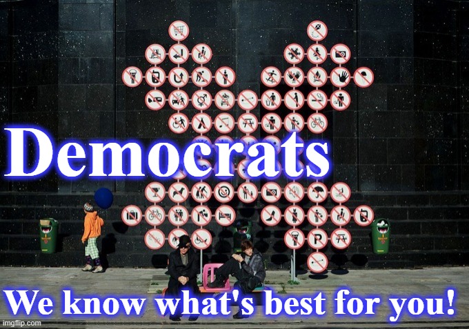 Democrats know what's best for you | Democrats; We know what's best for you! | image tagged in zero theorem sign,democrats,politics,usa,rules,autocracy | made w/ Imgflip meme maker