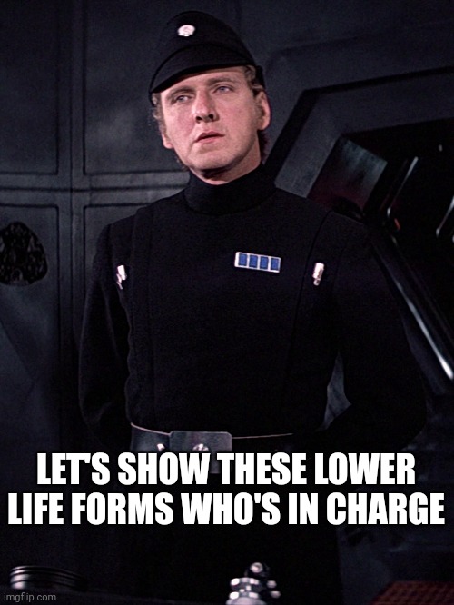 Imperial Prison Officer | LET'S SHOW THESE LOWER LIFE FORMS WHO'S IN CHARGE | image tagged in imperial prison officer | made w/ Imgflip meme maker