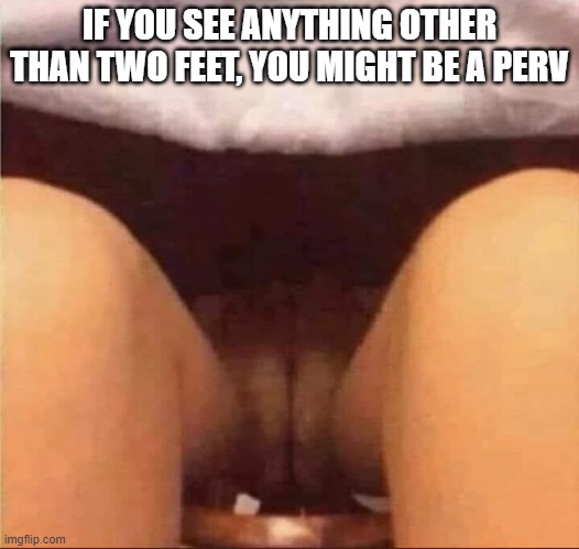 Funnies | IF YOU SEE ANYTHING OTHER THAN TWO FEET, YOU MIGHT BE A PERV | image tagged in funny memes | made w/ Imgflip meme maker