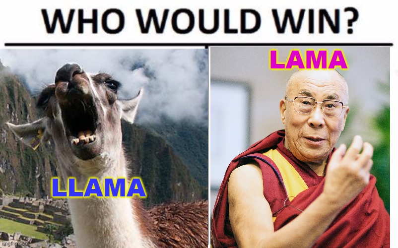Llama; Lama | LAMA; LLAMA | image tagged in dalai lama | made w/ Imgflip meme maker