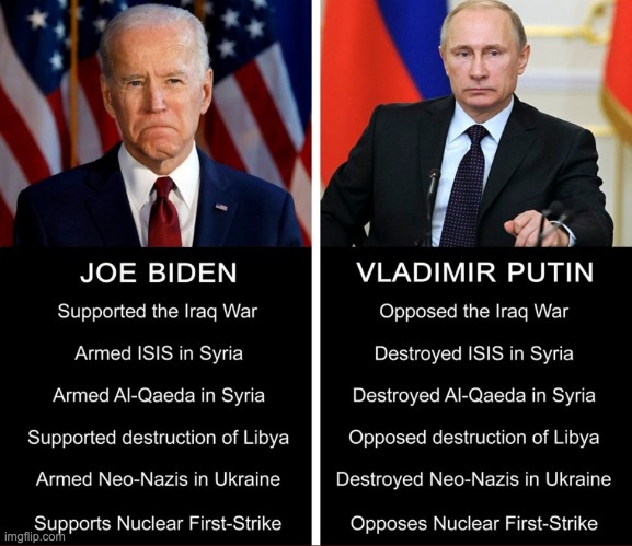 Biden and Zelensky are globalist warmongers and corrupt far-left puppets. Putin is not. Say no to another proxy war. | image tagged in say what you will about putin,but at least he's a nationalist,and upholds christian family values,unlike biden and zelensky | made w/ Imgflip meme maker