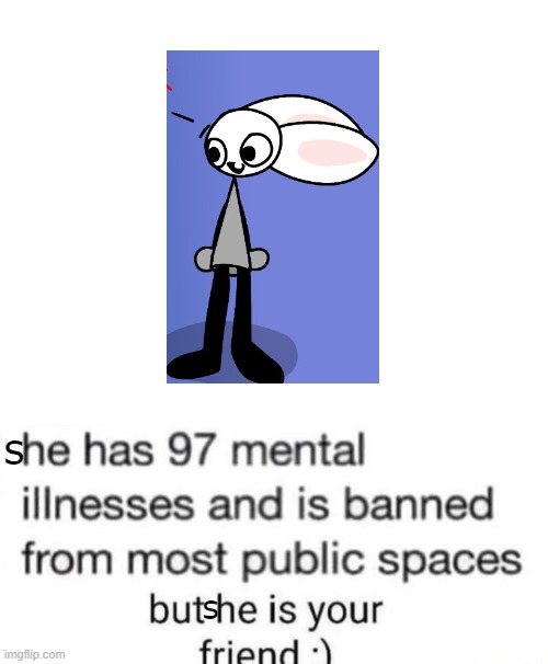 bunni fren | s; s | image tagged in he has 97 mental illnesses | made w/ Imgflip meme maker