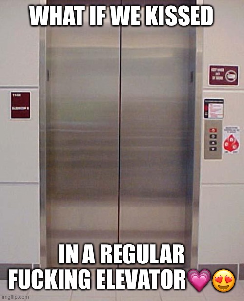 elevator lift 123 | WHAT IF WE KISSED; IN A REGULAR FUCKING ELEVATOR💗😍 | image tagged in elevator lift 123 | made w/ Imgflip meme maker