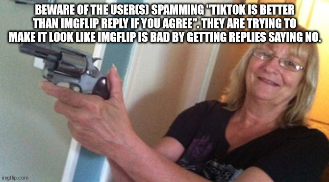 Beware Intruders | BEWARE OF THE USER(S) SPAMMING "TIKTOK IS BETTER THAN IMGFLIP REPLY IF YOU AGREE". THEY ARE TRYING TO MAKE IT LOOK LIKE IMGFLIP IS BAD BY GETTING REPLIES SAYING NO. | image tagged in beware intruders | made w/ Imgflip meme maker