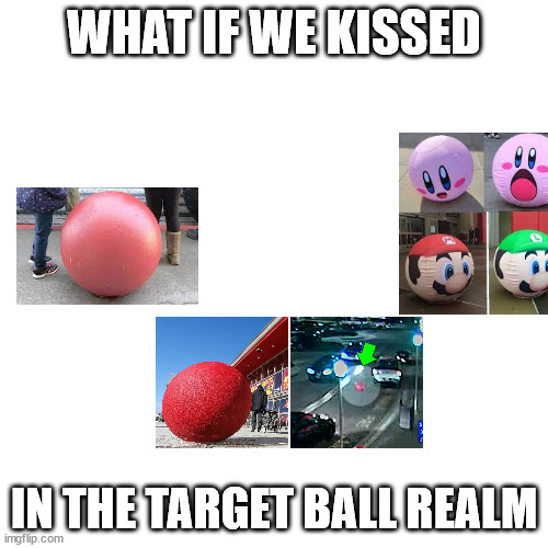 Blank Transparent Square Meme | WHAT IF WE KISSED; IN THE TARGET BALL REALM | image tagged in memes,blank transparent square | made w/ Imgflip meme maker