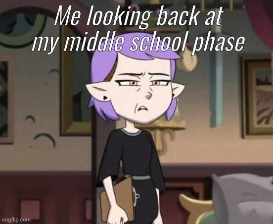 Amity cringing | Me looking back at my middle school phase | image tagged in amity cringing | made w/ Imgflip meme maker