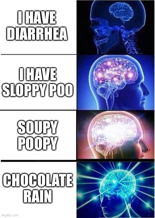 Some stay dry and others feel the pain | I HAVE DIARRHEA; I HAVE SLOPPY POO; SOUPY POOPY; CHOCOLATE RAIN | image tagged in memes,expanding brain | made w/ Imgflip meme maker