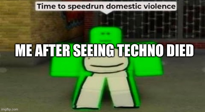 Time To Speedrun Domestic Violence | ME AFTER SEEING TECHNO DIES | image tagged in time to speedrun domestic violence | made w/ Imgflip meme maker