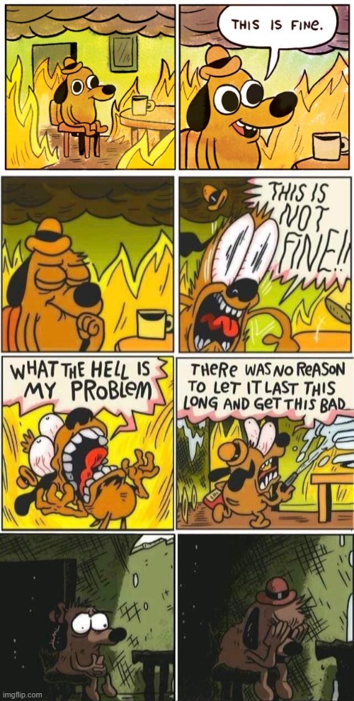 Sad :( | image tagged in memes,this is fine,this is not fine | made w/ Imgflip meme maker