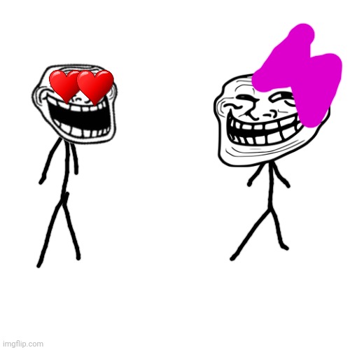 Trollface and Female Trollface | image tagged in memes,blank transparent square | made w/ Imgflip meme maker