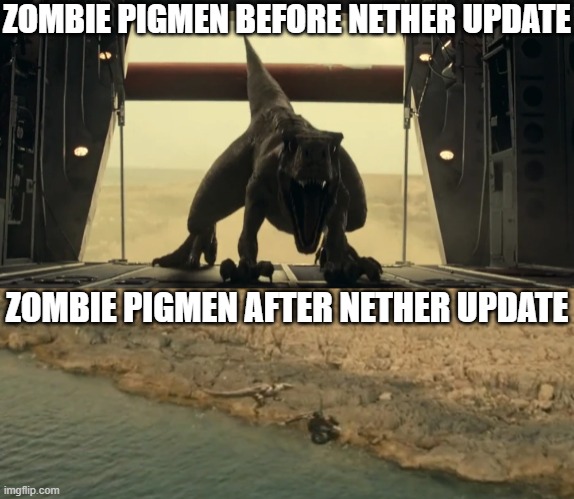 RIP pigmen (although I do like piglins better) | ZOMBIE PIGMEN BEFORE NETHER UPDATE; ZOMBIE PIGMEN AFTER NETHER UPDATE | image tagged in ghost before and after,nether | made w/ Imgflip meme maker