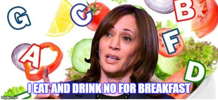 Veep Thoughts #19 | I EAT AND DRINK NO FOR BREAKFAST | image tagged in kamala harris | made w/ Imgflip meme maker